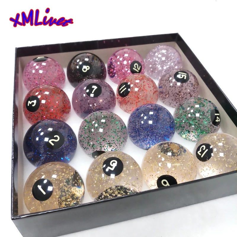 
57.25mm Phenolic Resin Billiards Pool Balls Transparent with Glitter 16pcs complete set Billiards table balls accessories 