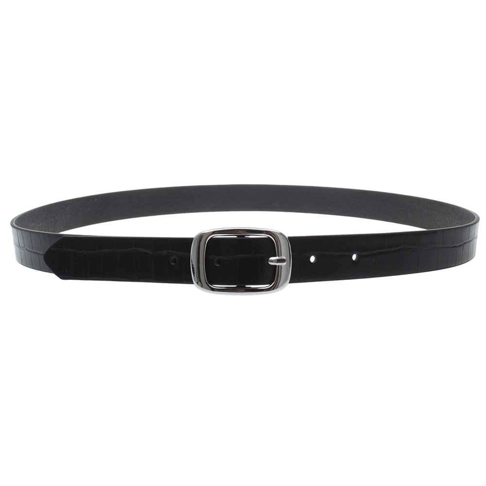 New designer Shiny Square Pin Buckle trendy custom women fashion belts black alligator pu leather Belt for Girls