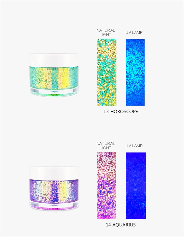 Sparkling Girls Biodegradable Light Blue Platinum Lip Gel Glitter Chunky Reflective UV Body Chameleon Glitter Gel For Kids Hair