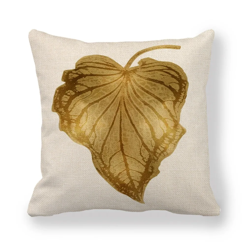 JA Wholesale Gold Print Leaf Square Throw Pillow Covers Home Decorative Couch Sofa Bedroom Cushion Cases for Living Room