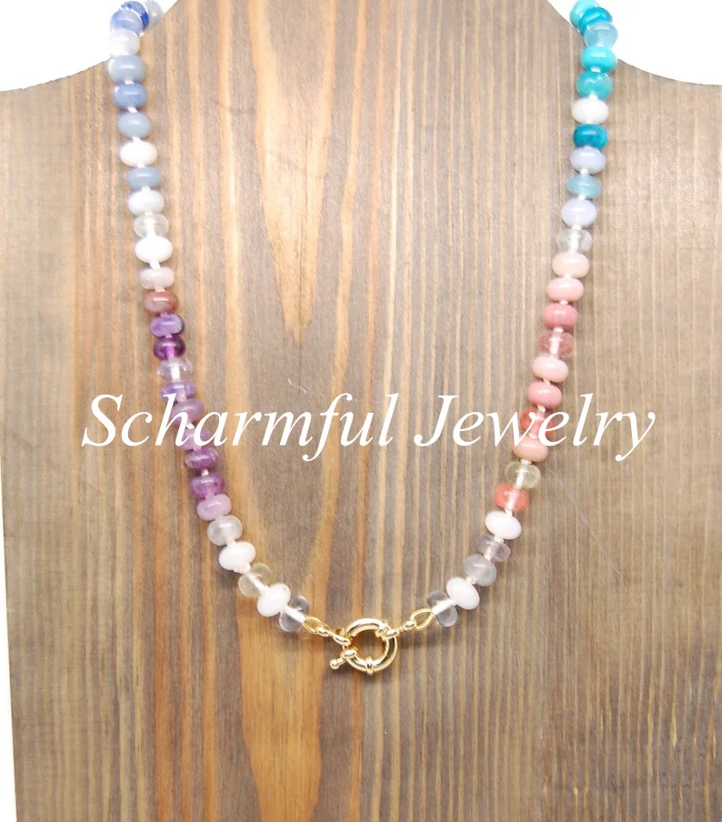 NS22891 Colorful Stone Bead Choker Necklace Gold Plated Clasp Customized Jewelry Women Choker Necklace