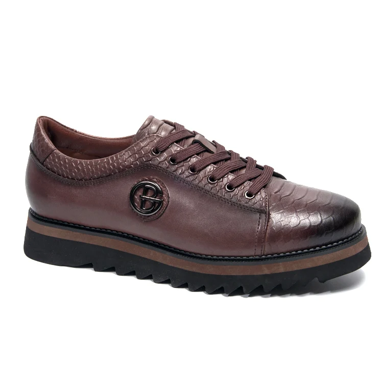 Hot Selling Wine Color Thick Sole Causal Shoes Comfortable Lace-Up Casual Shoes Platform Height Increasing Shoes for Men