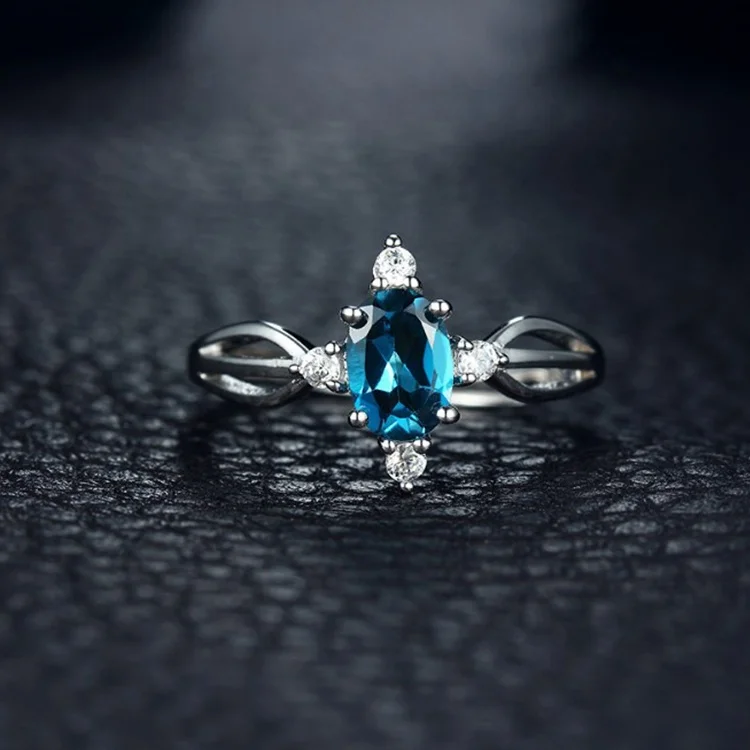 Hot sale oval natural blue Topaz adjustable sterling silver ring for teenage girls