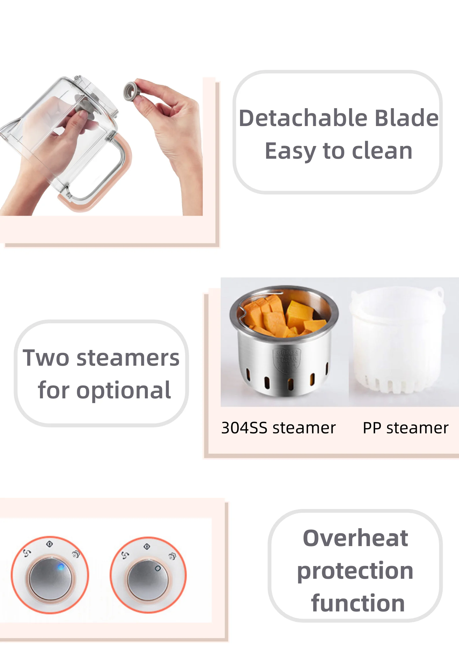 2022 new Factory Price household  portable cooker  steam and stir function baby food processor food mixer