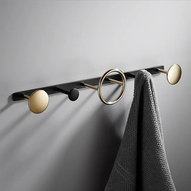 Wall Mounted Coat Hook 5 hooks of 3 types Heavy Duty Brass Coat Hook Rail for Coat Hat Towel Purse Robes bathroom