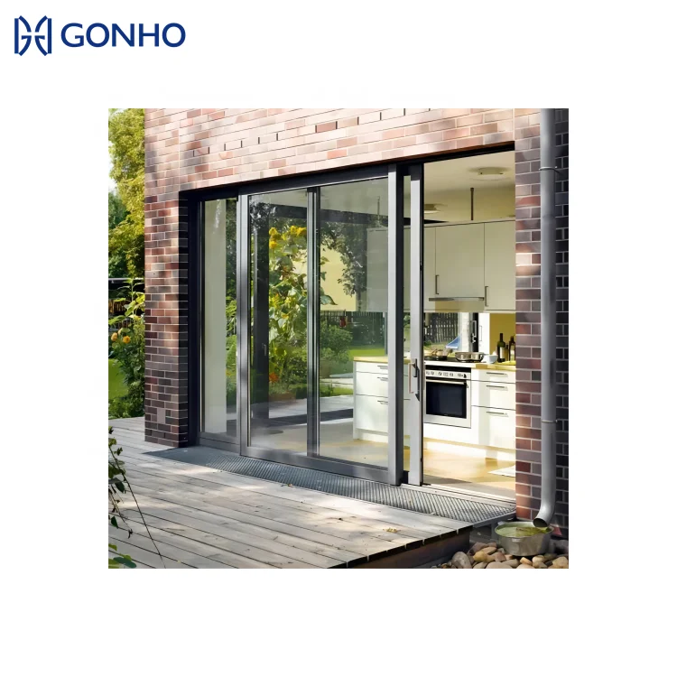 GONHO Electronic Automatic Slide Door Entrance Inductive Remote Control Lock Aluminum Sliding Glass Door