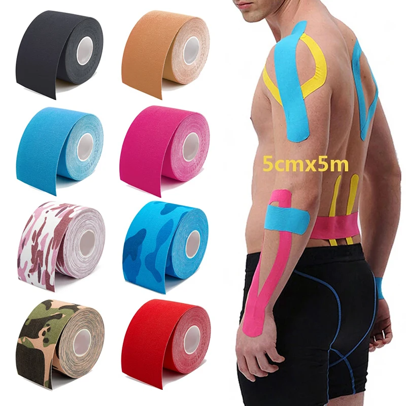 Custom Logo Printed Multi-Color 5cmx5m Kinesiology Sport Tape Cotton Material Physical Therapy Body Muscle Adhesive