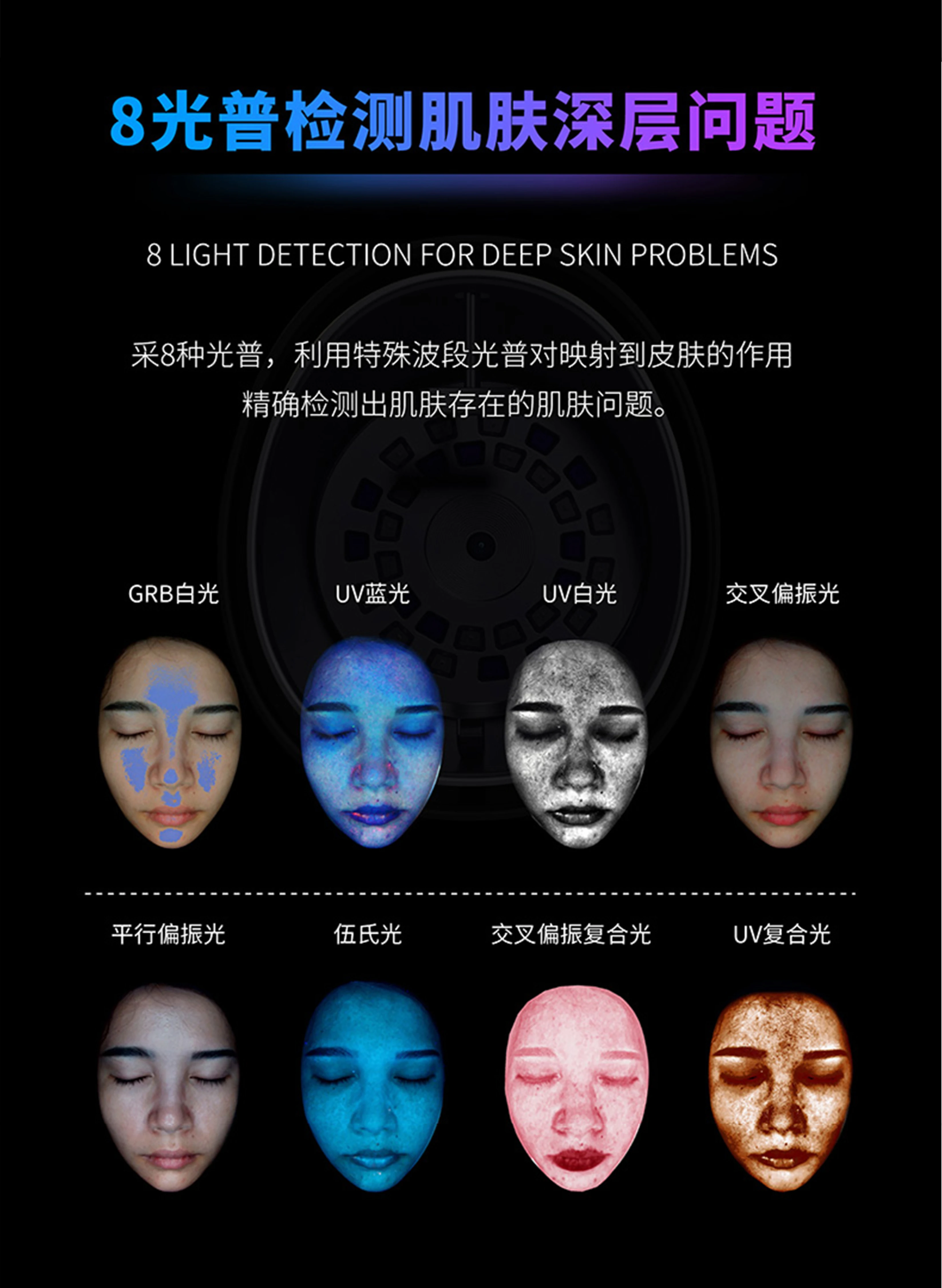 8 light spectrum 3D Magic Mirror Skin Analyzer machine