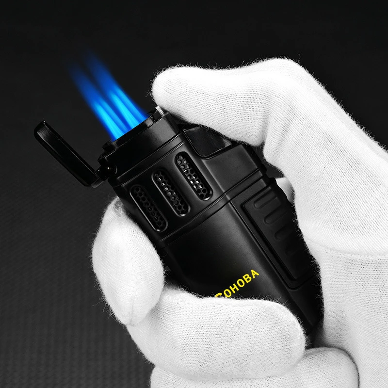 Four Fire Flame Gas Refillable Custom Logo Smoking Cigar Lighters For Cigar Cigarette Pipe cigar Accessories