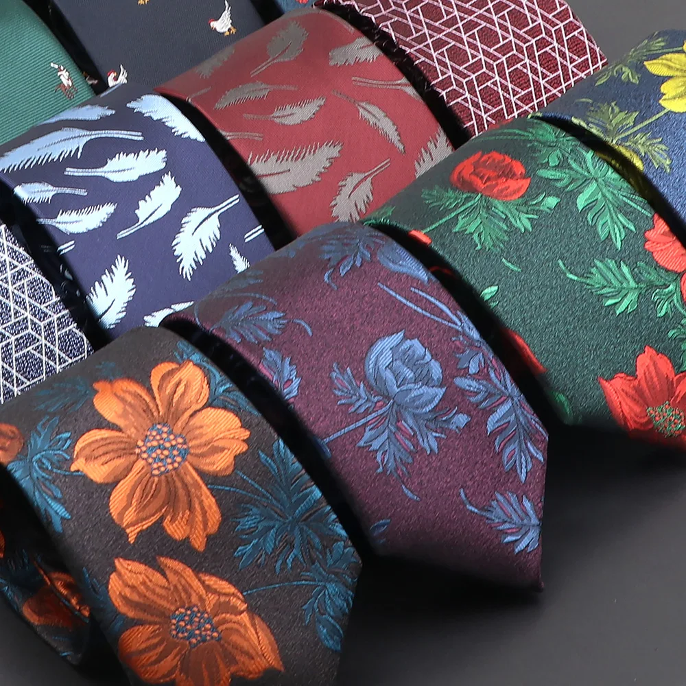 Tie For Men Classic Floral 7cm Ties Leaf Printed Navy Green Red Jacquard Necktie Business Party Wedding Suit Accessories Gift