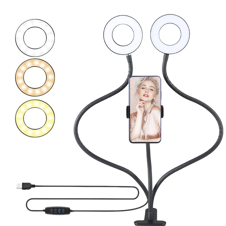 Многофункциональный со столом зажим аллюминий PC черный цвет 4-дюймовый кольцо светодиодное заполняющее освещение для