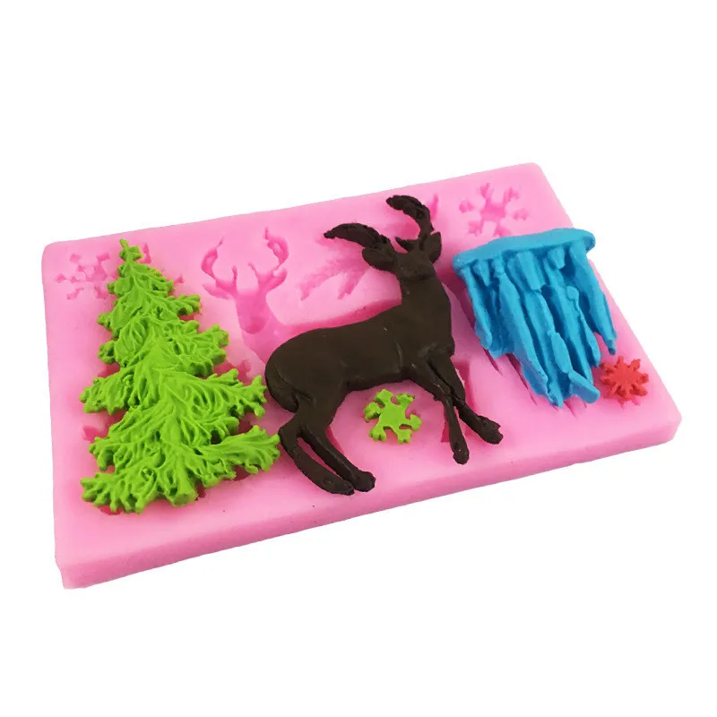 Christmas Series Elk Snow Liquid Silicone Mold DIY Photo Frame Sugar Cake Baking Mold Decoration Tool