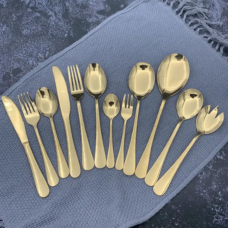most classic cheap price stainless steel cutlery set gold cutlery dessert spoon fork knife flatware set service salad spoon