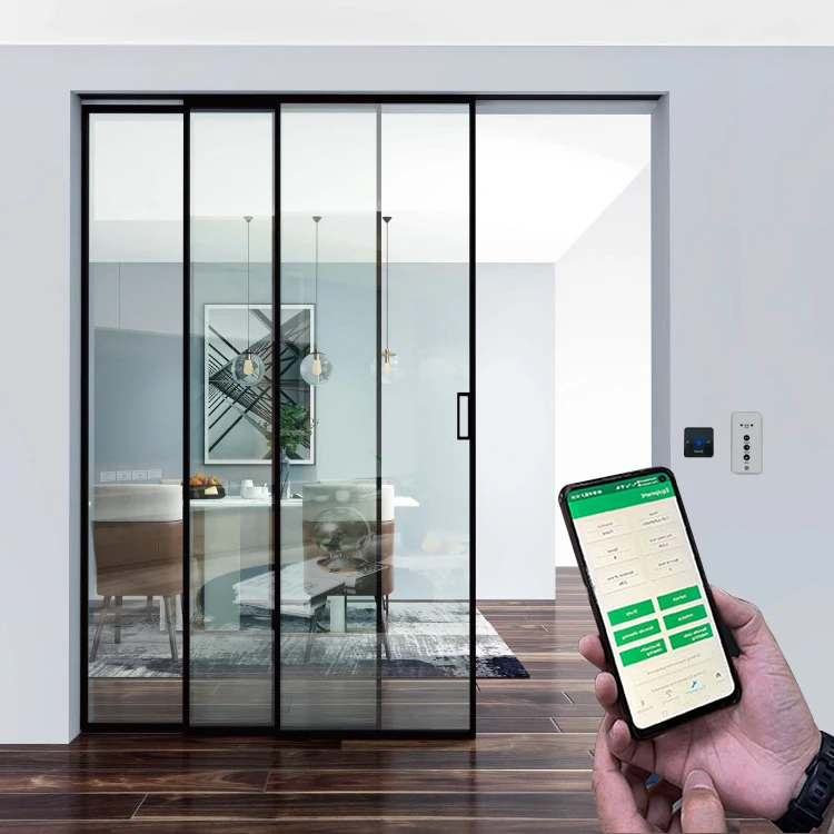 HDSAFE automatic sliding door sensor remote control house door soft closing telescopic smart glass automatic sliding door system