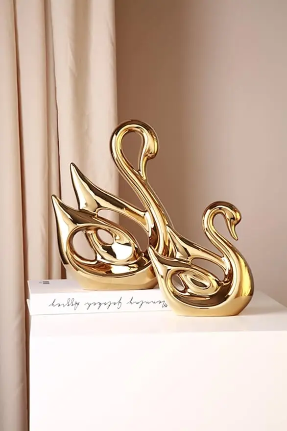 Gold Swan Figurines Decor Sculpture Statues Home Living Room Accessories Ceramics Clearance Large Knick Knacks Indoor Elegantes