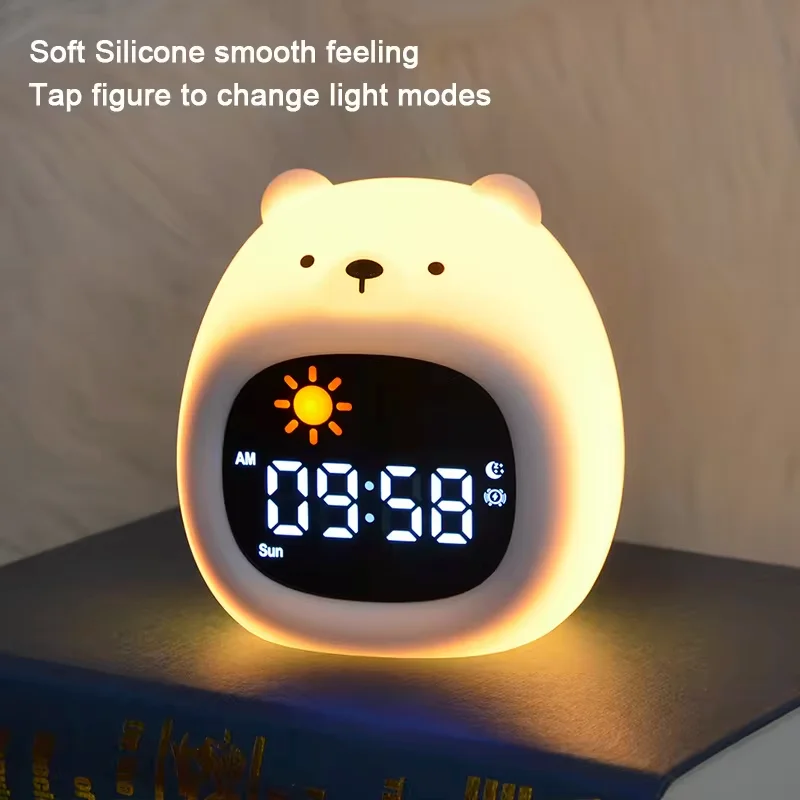 Симпатичные Kawaii настольные декоративные часы RGB 8-цветные ночные с будильником для детей тренировкой сна и звуковой машиной