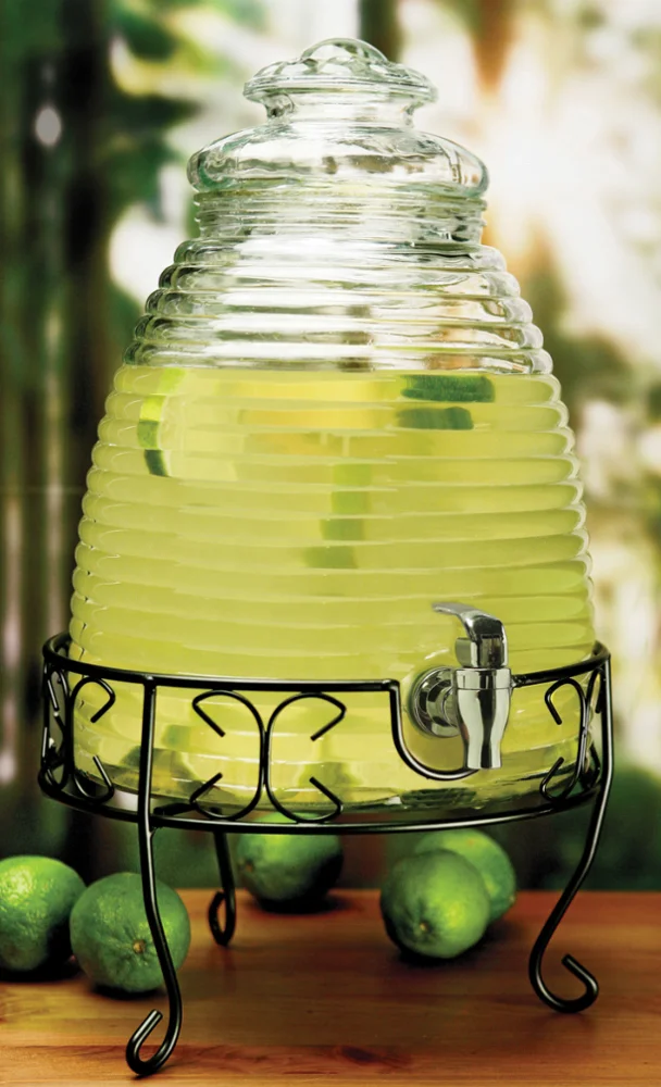 Food Grade Glass Beverage Drinking dispenser with metal