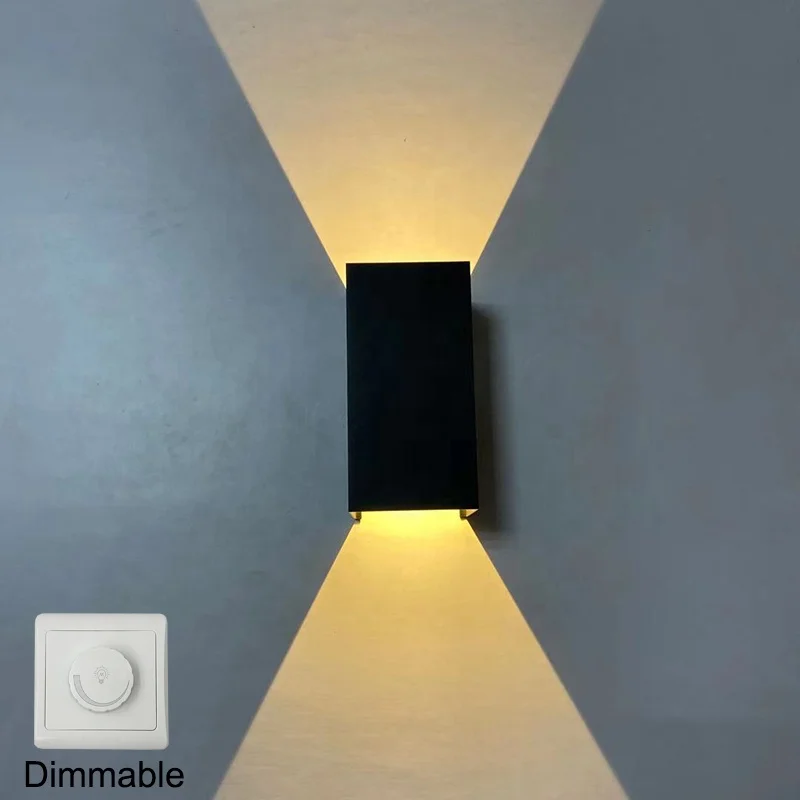 Dimmable 12W Outdoor Waterproof Wall Lamp COB Chip up and Down Sconce Aluminum Ip65 Wall Light square Porch Garden up and Down