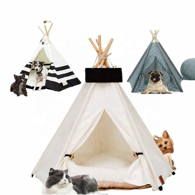 Pet teepee dog cat bed portable pet tents houses for dog cat custom 24 28 35 Inch