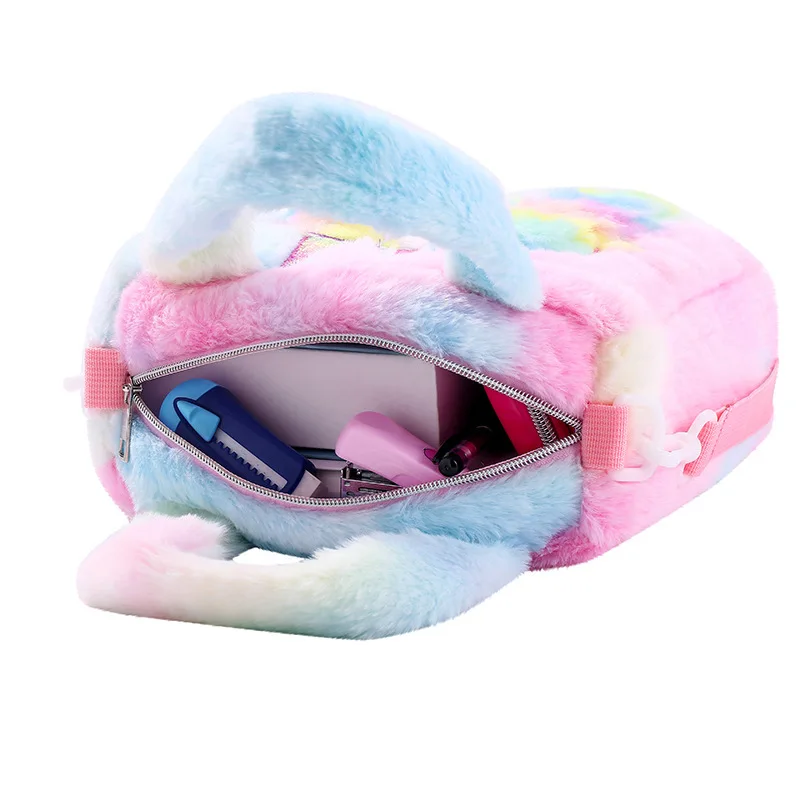 Wholesale high quality cute cartoon ladies purse shoulder bag fashion kids children unicorn plush bags women