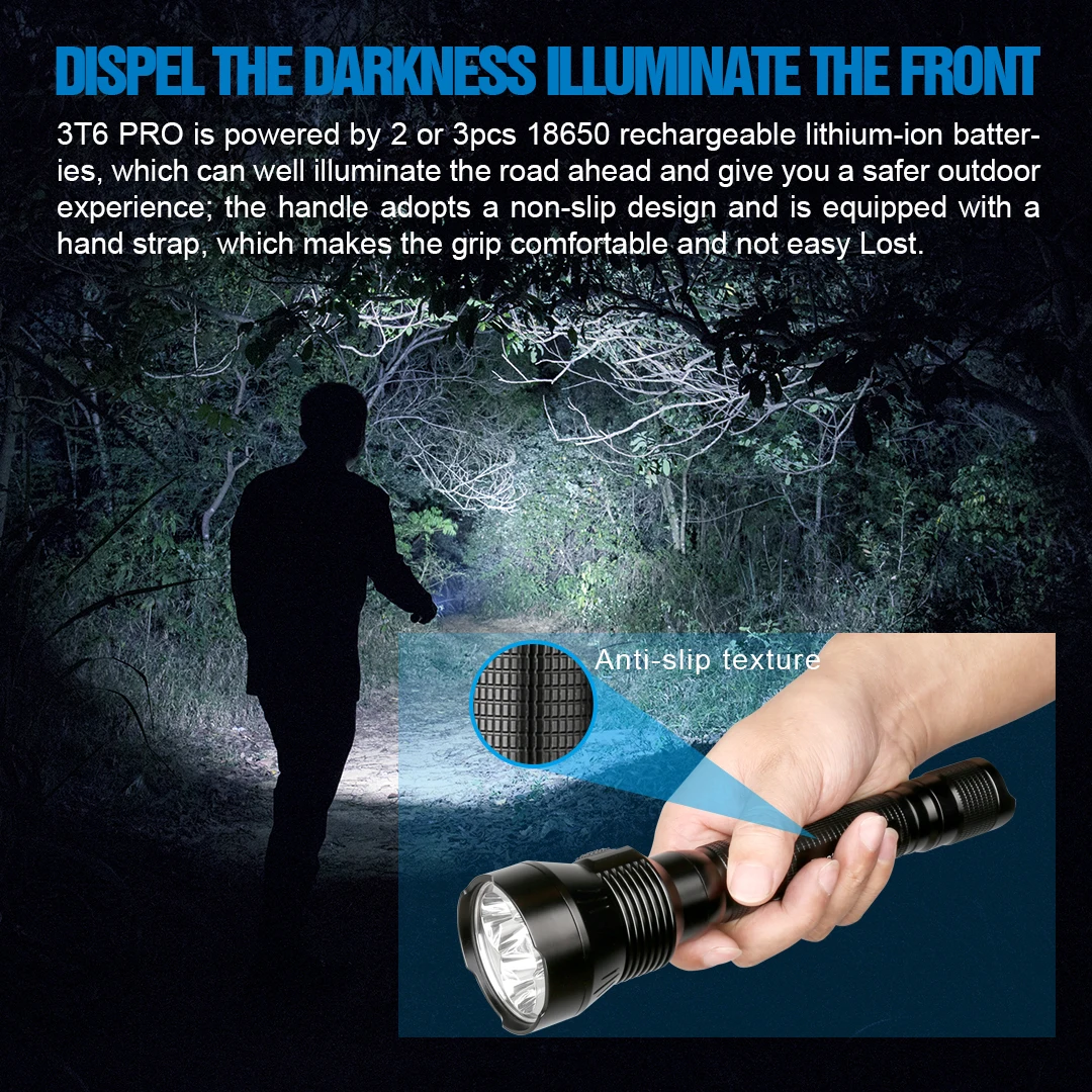 TrustFire 3T6 Pro 5200Lm 3*LED Powerful Search Light 620M Hunting Torch Escape Tactical Flashlight