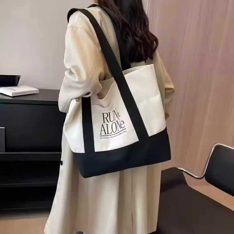 Custom Printed Logo Structured Sustainability Tote Bag Organic Black Cotton Color Gift Shopping Bag with Outside Pocket