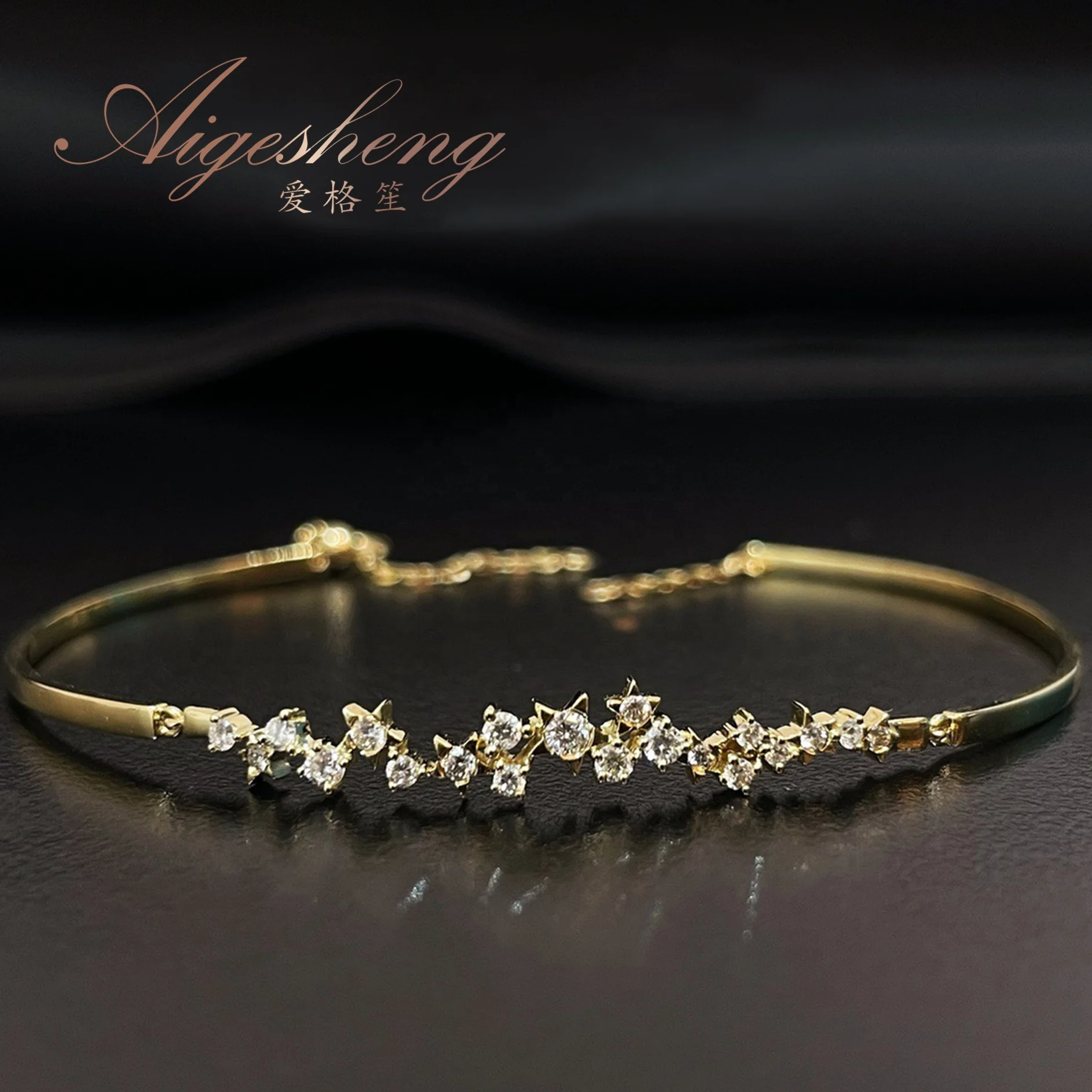 Aigesheng Fashion Jewelry Real 18K Gold Pure Jewelry Making Supplies Diamond Star Ladies Bracelet Make a Surprise