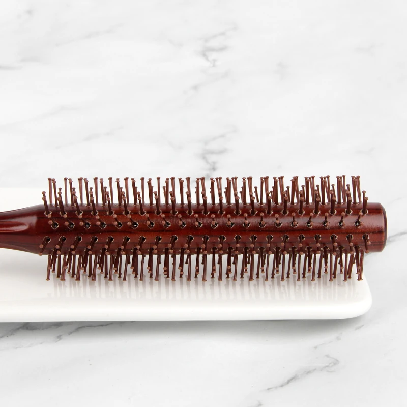 Massage curly comb home styling solid wood vintage nylon tooth red curly cylindrical comb