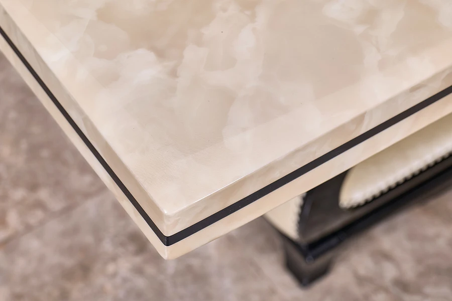 home luxury dinning table 4chairs indoor wooden frame square marble top dining woody table