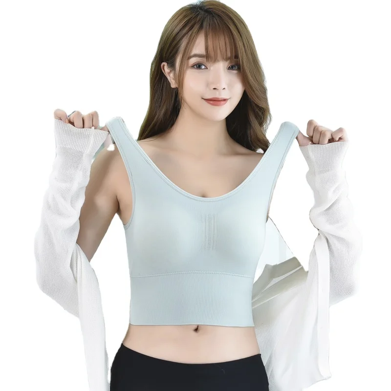 Naked Spandex Seamless Big U Back Wide Strap Gathered Soft Comfortable Sport Running Bra Wrap Chest Camisole Crop Top