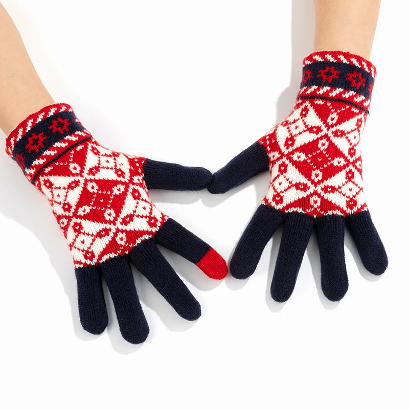 2021 Fashion Winter Jacquard Touch Screen Gloves Imitated Cashmere Knitted Warm Gloves for Men and Women