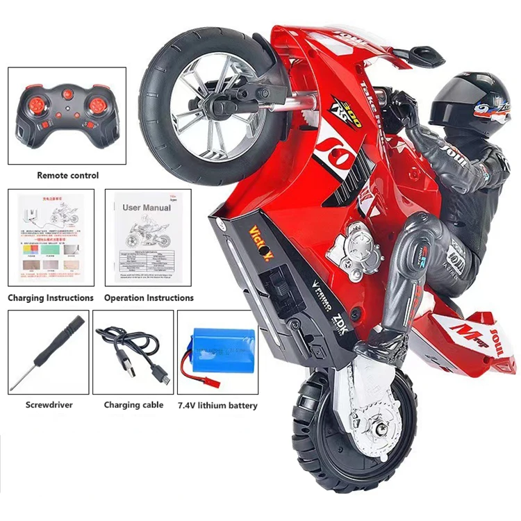 Stunt single wheel standing 360 degree drift remote control motorbike toy blue red RC motorcycles for children