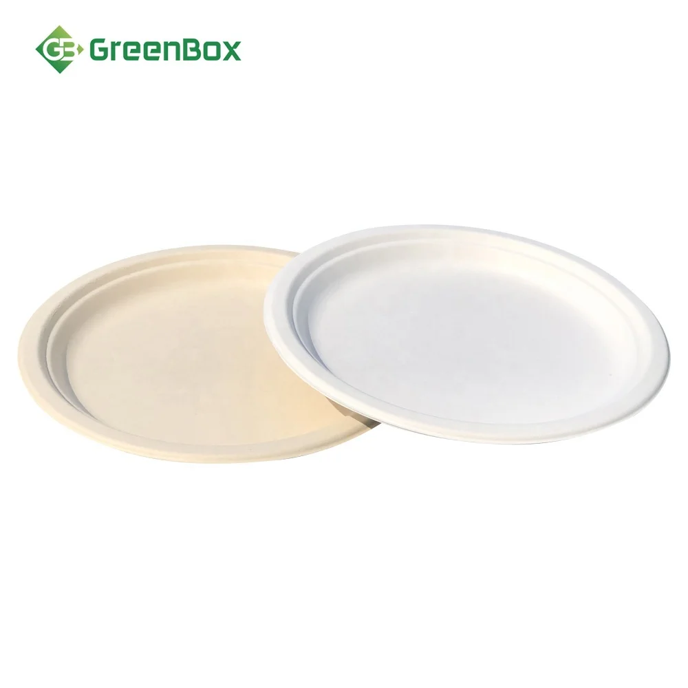 Chemical Free Compostable Biodegradable 6 Inch disposable bamboo plates Disposable Sugarcane Bagasse Round Plate