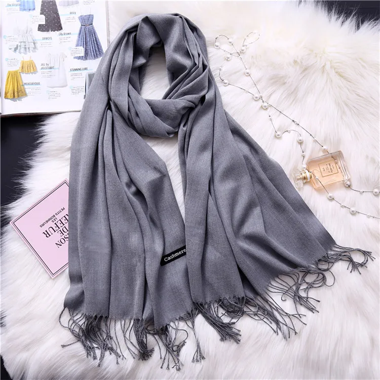 Cashmere Scarves Women Solid Color Long Scarf Tassel Casual Lady Winter Female Shawl Scarf