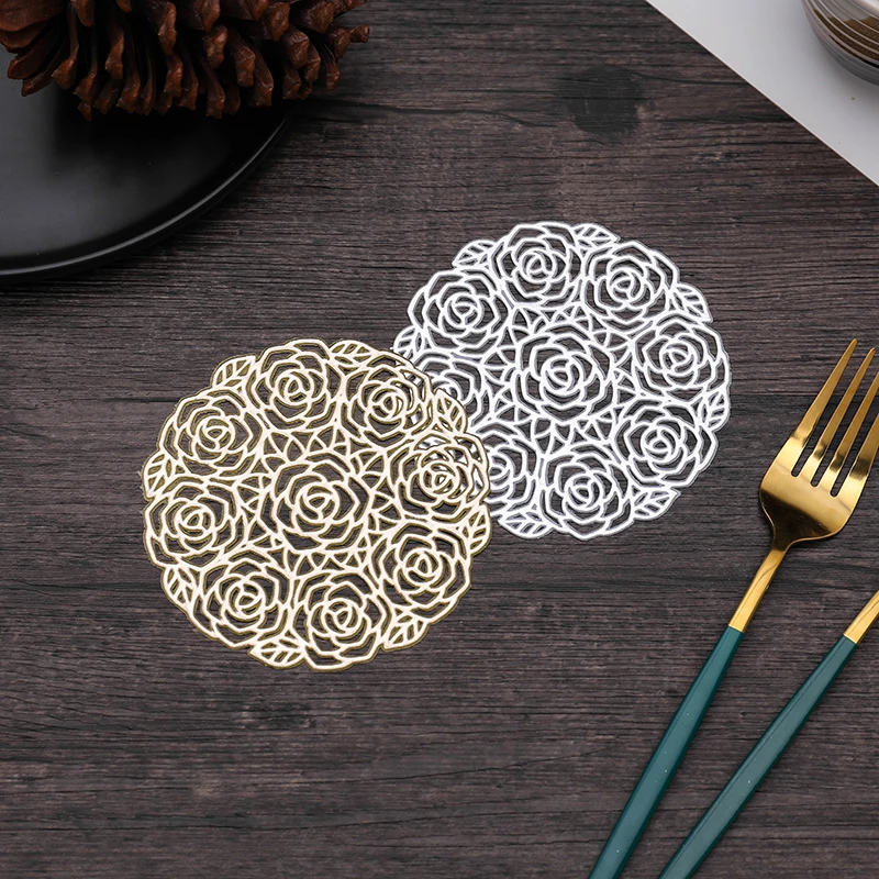 OEM Factory Custom Design Logo Snowflake Hollow PVC Bronzing Coaster Table Mat PVC Coaster