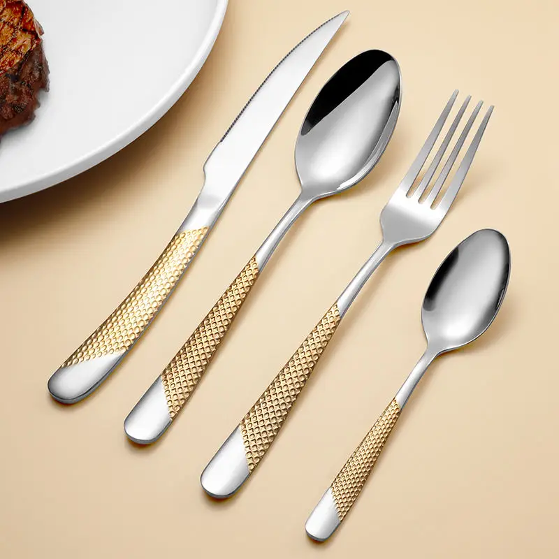 Luxury Besteck Montauk Metal Bulk Spoons Forks and Knife 304 Stainless Steel Silverware Cutlery Set for Wedding