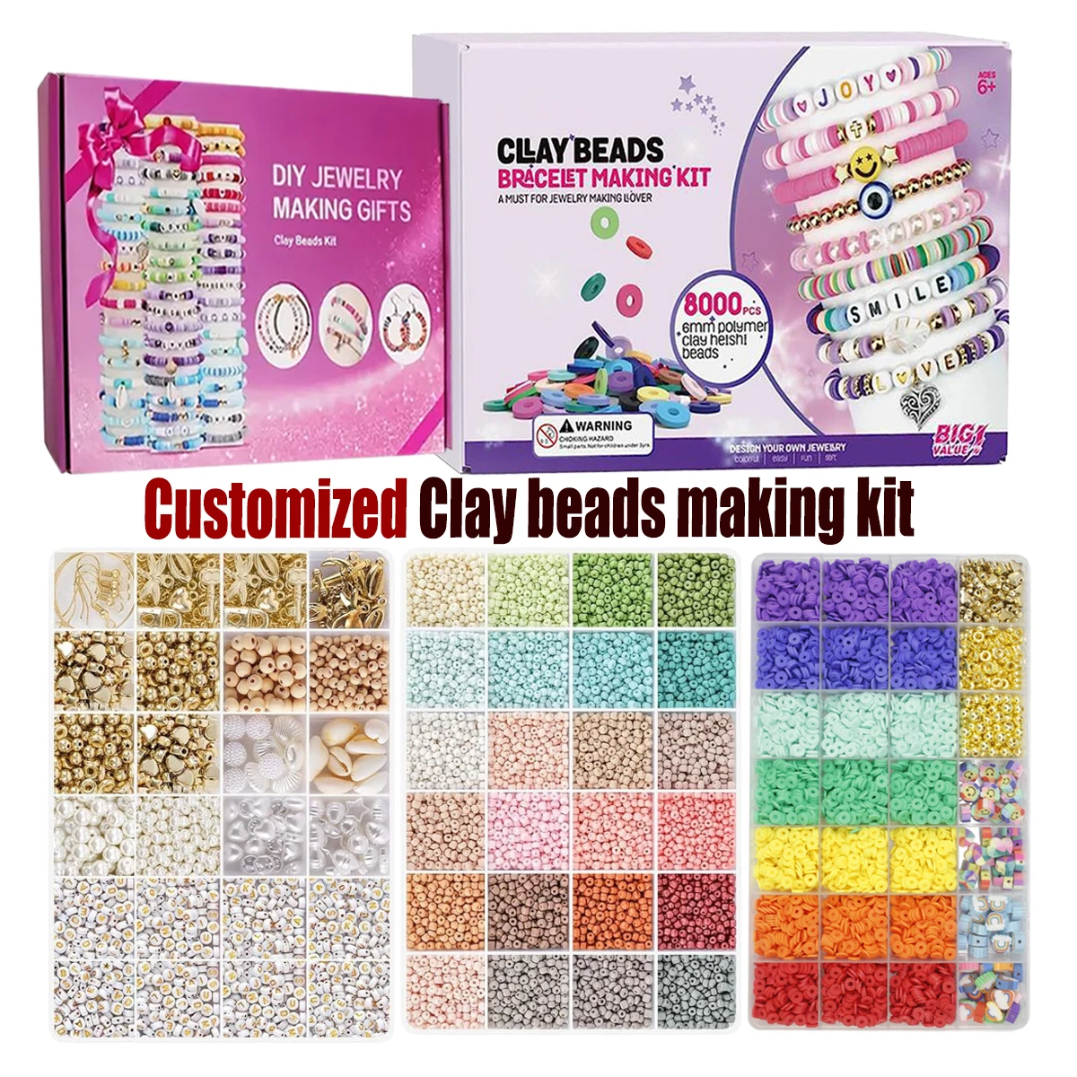 Customized Alphabet Jewelry Making Kit Kids Colorful 6mm 10mm Polymer Clay Glass Seed Beads Loose Ceramic Porcelain Beads