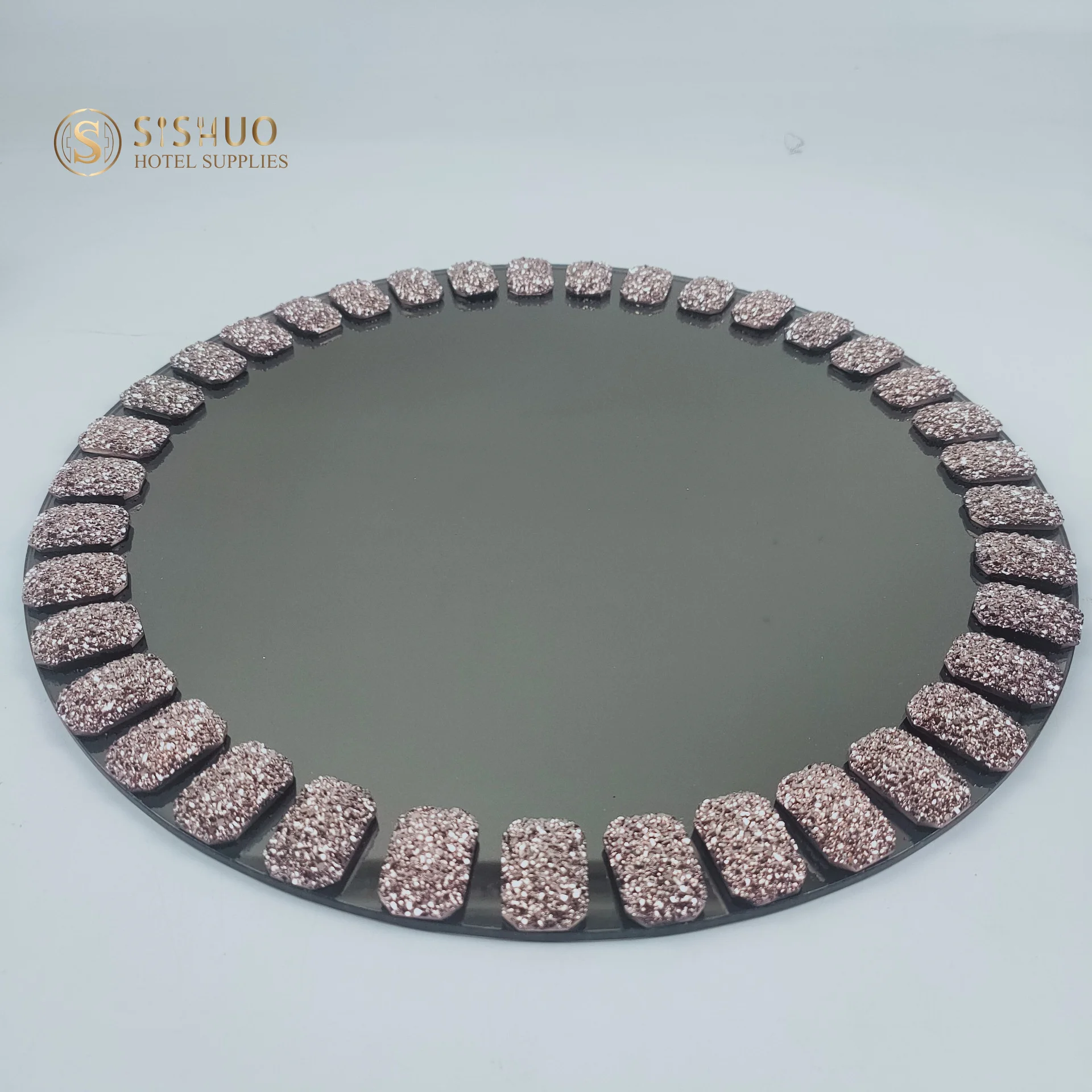 13 Inches Wholesale Wedding Event Tableware Crystal Pink Color Glass Wedding Charger Plates