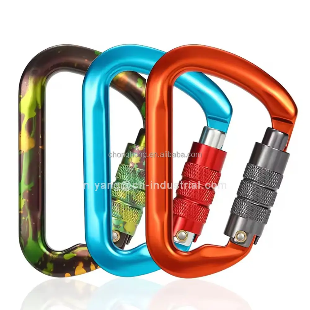 30KN Outdoor Climbing Carabiner D Shape Climbing Snap Hook Auto-locking Carabiner Hooks 7075 Aviation Aluminum Carabiner Clip