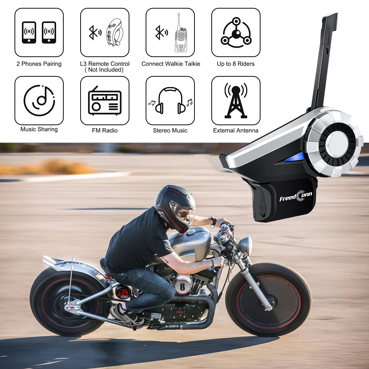 2pcs FreedConn T-Rex 1500M motorcycle communications hard mic helmet interphone intercom with FM Radio