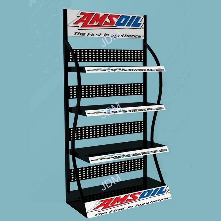 OEM engine oil showing stand racks For Store Decorative Floor Car Oil Racks Display Goods Iron Rack Shelf