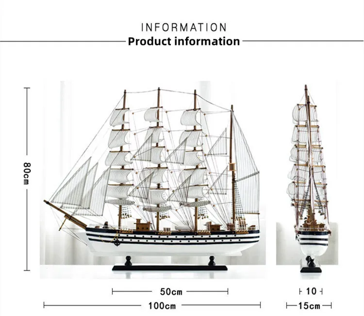 hight quality 100cm nautical mediterranean home desk decor wood sculpture crafts wooden sailboat sail boat ship model kits