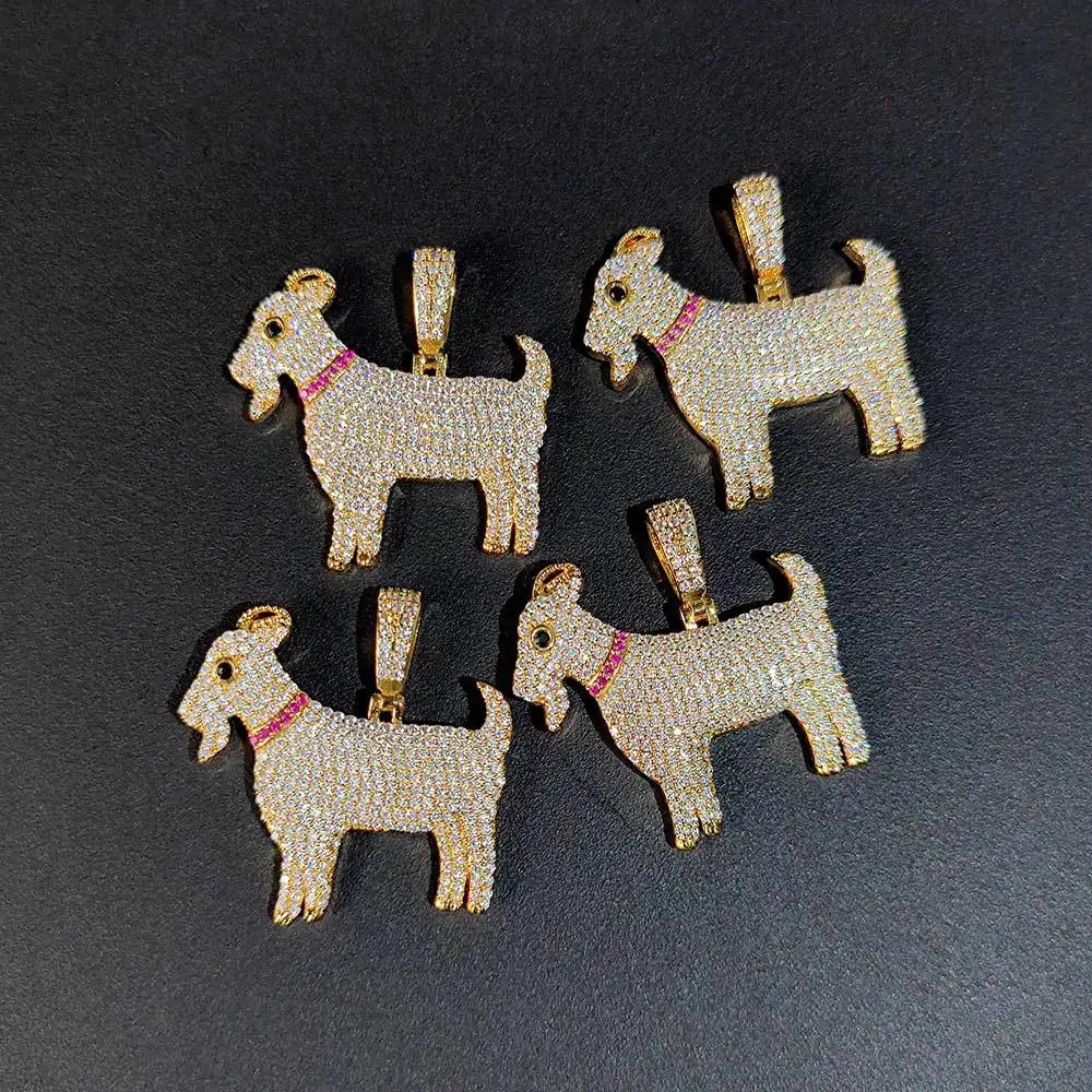 Luxury 18K Gold Brass Cubic Zirconia Goat Pendant Jewelry Jewelry Sheep Iced Out Cz Gold Goat Pendant Necklace