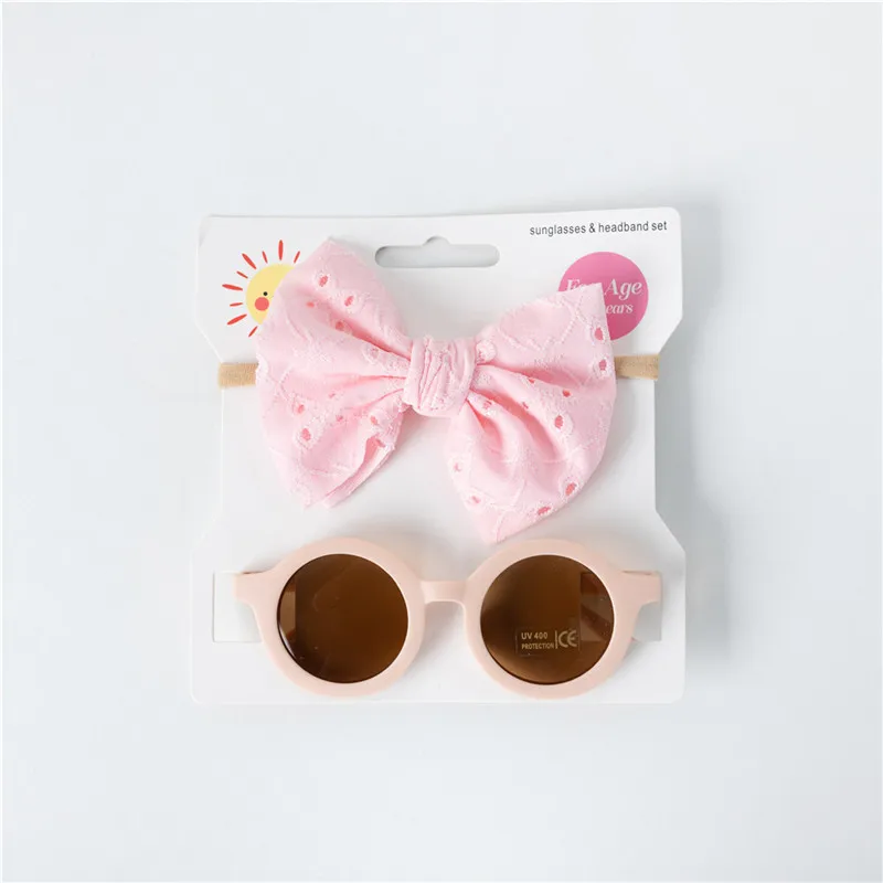Newborn Baby Hair Accessories Hollow Bow Baby Headband and Sunglasses Set