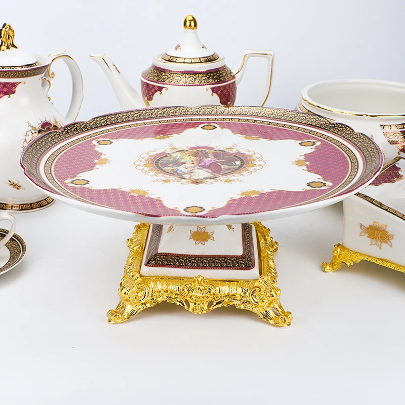 Nordic Candied Gold Serware Fruit Dish Porcelain Refreshment Card Gold Base Vertical High Foot Fruit Plate