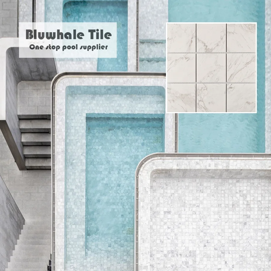 Bluwhale Tile Villa Sukabumi Pool Tiles Mosaic Carrara White Marble Look Porcelain Mosaic Tile For Swimming Pool Decoration