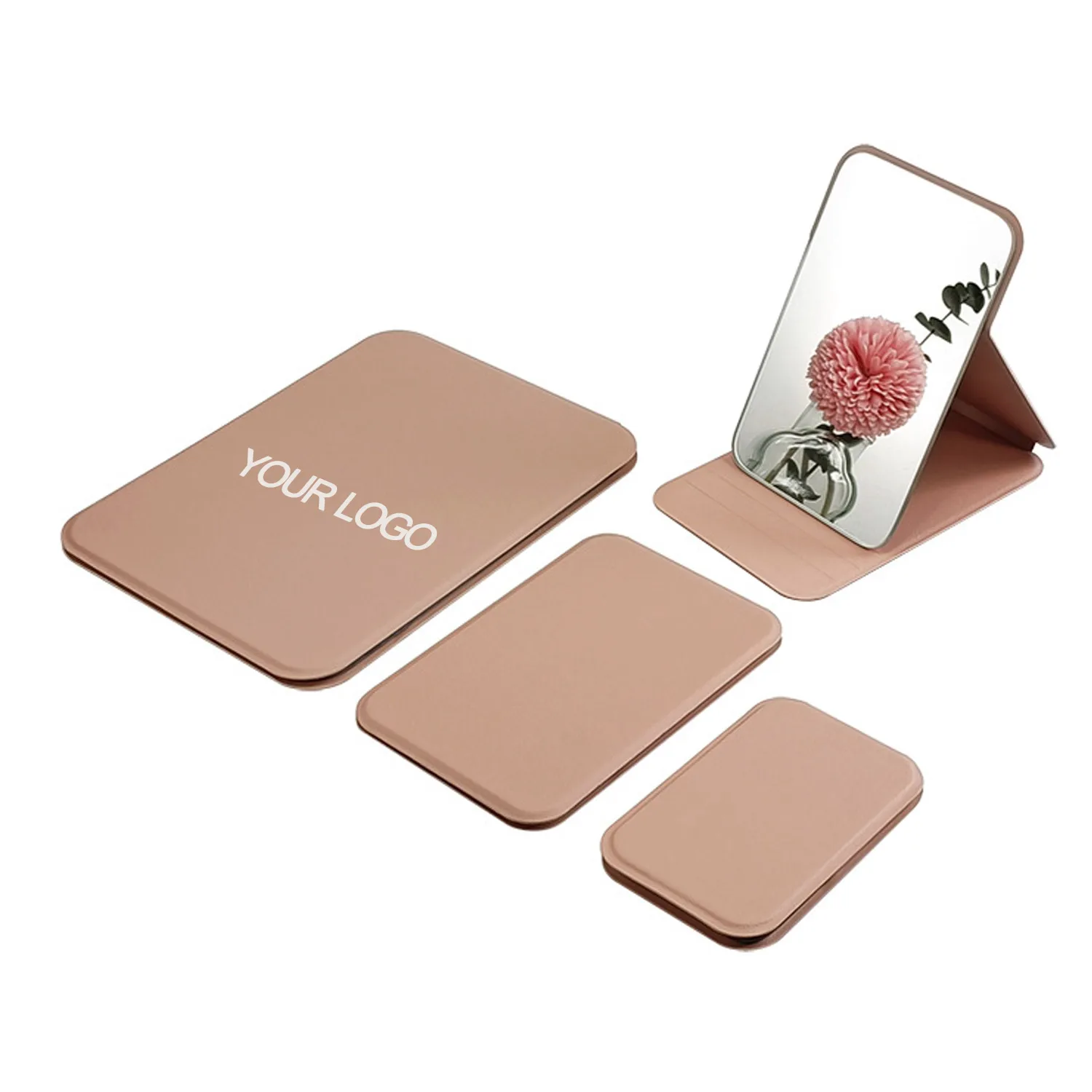 2024 High Quality Folding White Pu Leather Pocket Mirror  Portable Standing Travel Pu Compact Mirror For Make up
