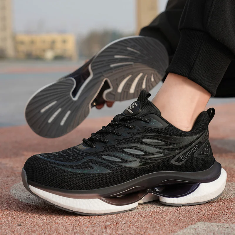 2024 New  fly knitting  sport style safety shoes with Popcorn+TPU outsole light weight design work shoes for  men