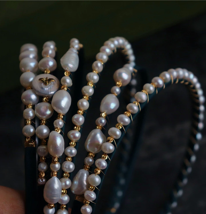 Fresh water Baroque pearl French retro temperament dark green hair clip hair band