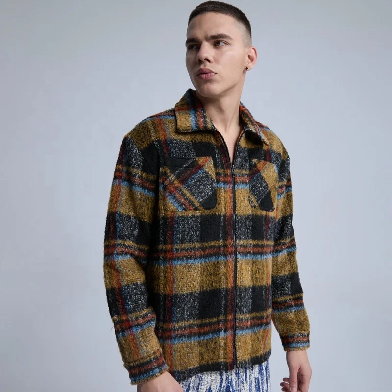 Rainbow Spray Custom Checker Plaid Jacket Mens Sherpa Jacket